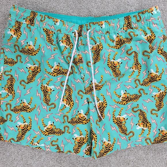 No Boundaries Swimming Trunks Shorts Mens XL Green Tiger King Vibe Lighting - Picture 10 of 11